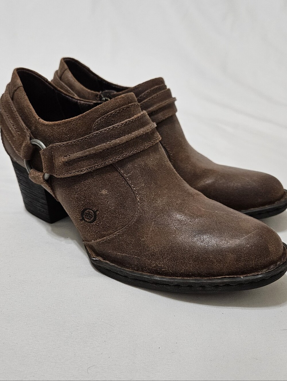 Born Brown Leather Harness Ankle Boots Shelby O-Ring Buckle Women’s Sz 8 Bootie